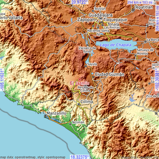 Topographic map of El Jazmín