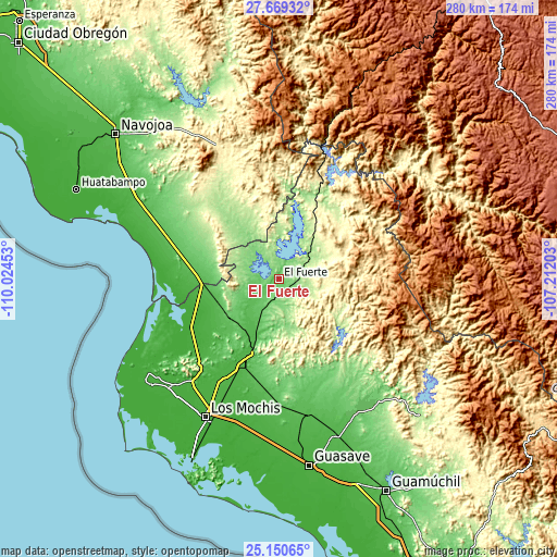 Topographic map of El Fuerte