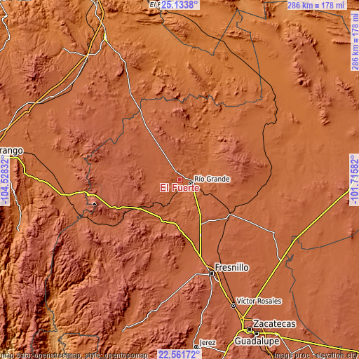 Topographic map of El Fuerte