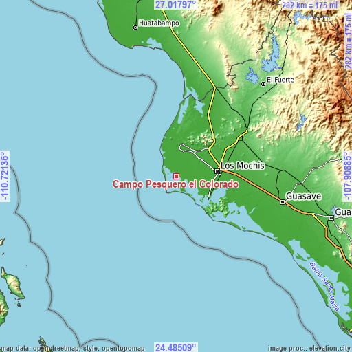 Topographic map of Campo Pesquero el Colorado