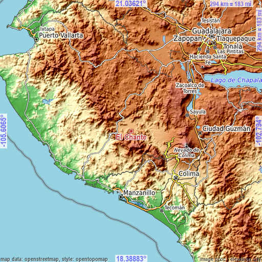 Topographic map of El Chante