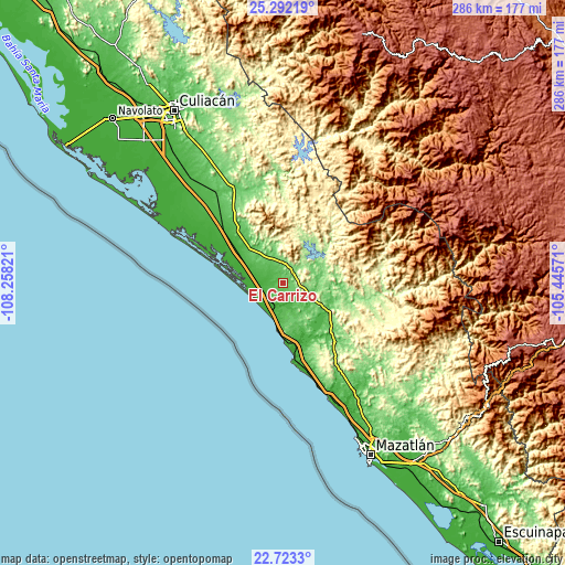 Topographic map of El Carrizo