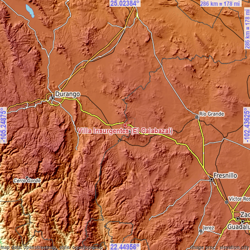 Topographic map of Villa Insurgentes (El Calabazal)