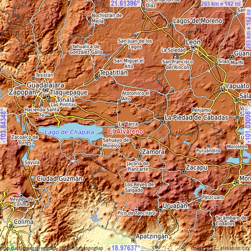 Topographic map of El Alvareño