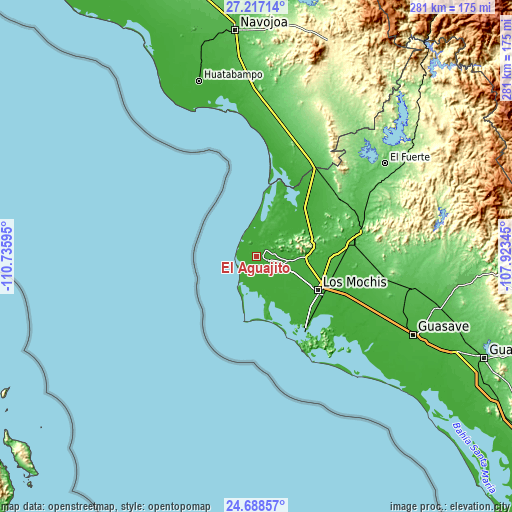 Topographic map of El Aguajito