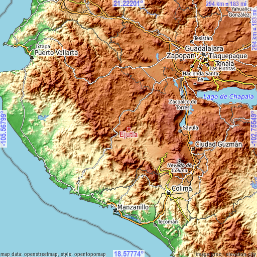 Topographic map of Ejutla