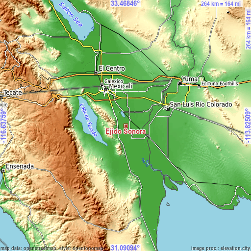 Topographic map of Ejido Sonora