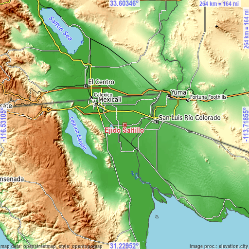 Topographic map of Ejido Saltillo
