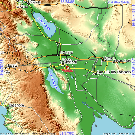 Topographic map of Puebla
