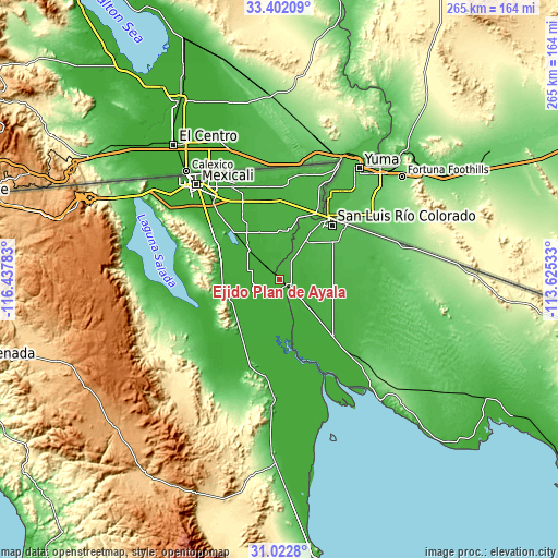 Topographic map of Ejido Plan de Ayala