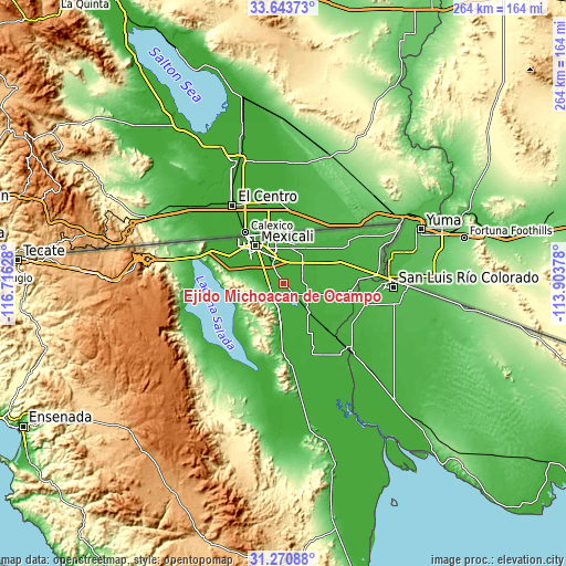 Topographic map of Ejido Michoacán de Ocampo