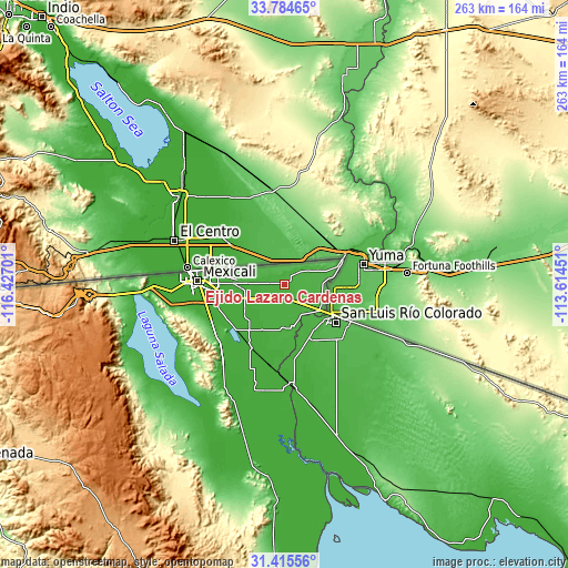 Topographic map of Ejido Lázaro Cárdenas