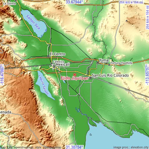 Topographic map of Ejido Jiquilpan