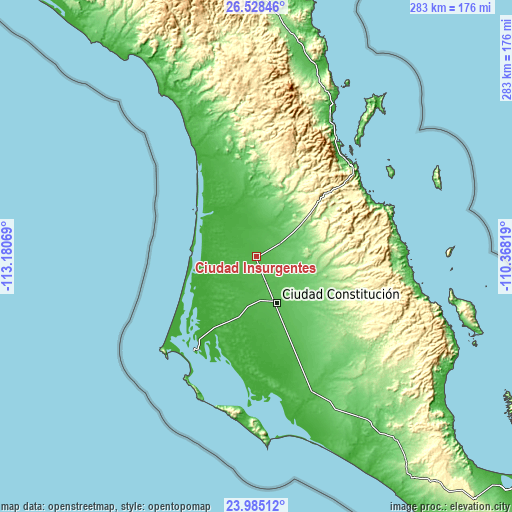 Topographic map of Ciudad Insurgentes