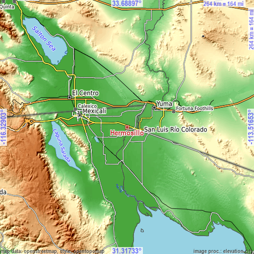 Topographic map of Hermosillo