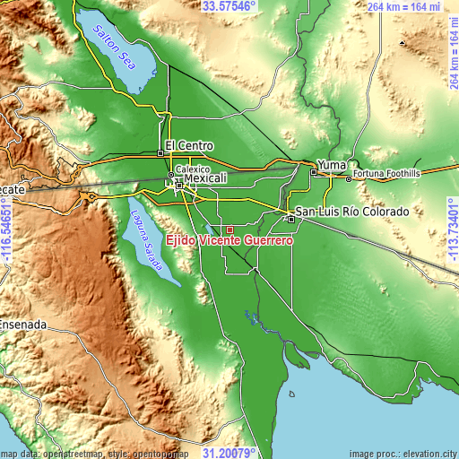 Topographic map of Ejido Vicente Guerrero