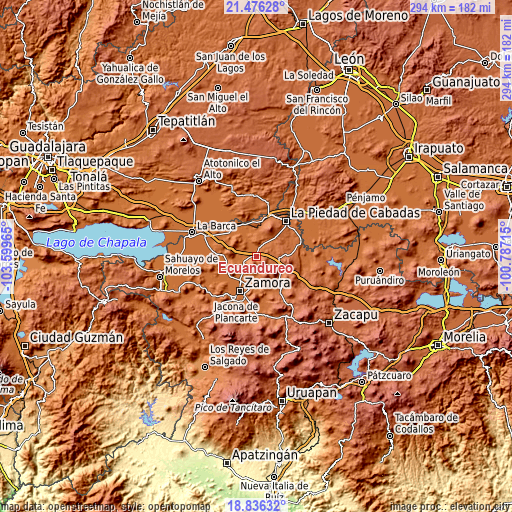 Topographic map of Ecuandureo
