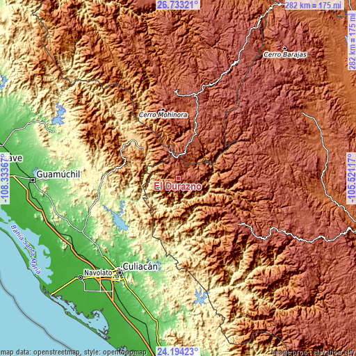 Topographic map of El Durazno