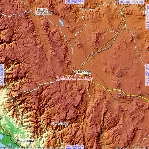 Topographic map of Victoria de Durango