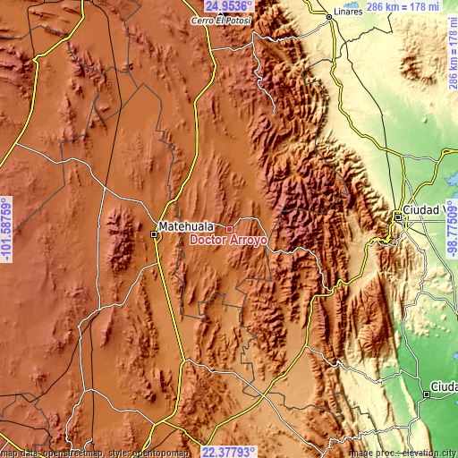 Topographic map of Doctor Arroyo