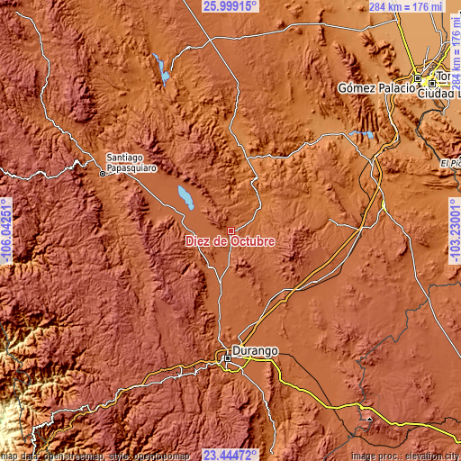 Topographic map of Diez de Octubre