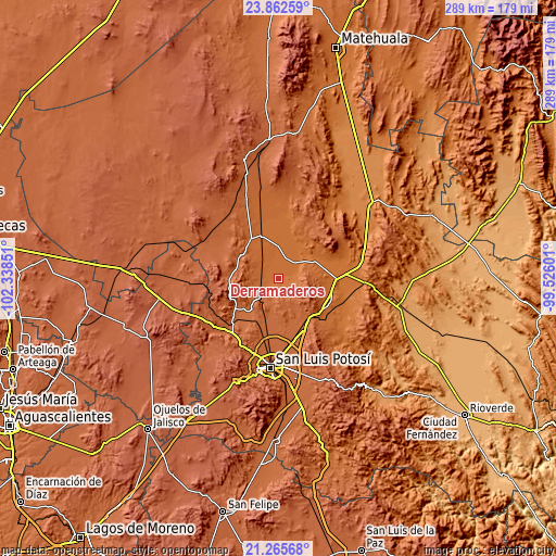 Topographic map of Derramaderos