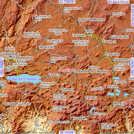 Topographic map of Degollado