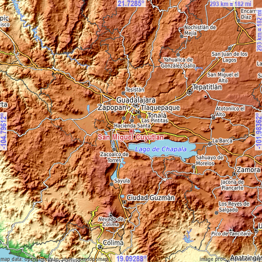 Topographic map of San Miguel Cuyutlán