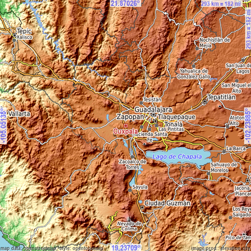 Topographic map of Cuxpala