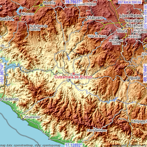 Topographic map of Cutzamala de Pinzón