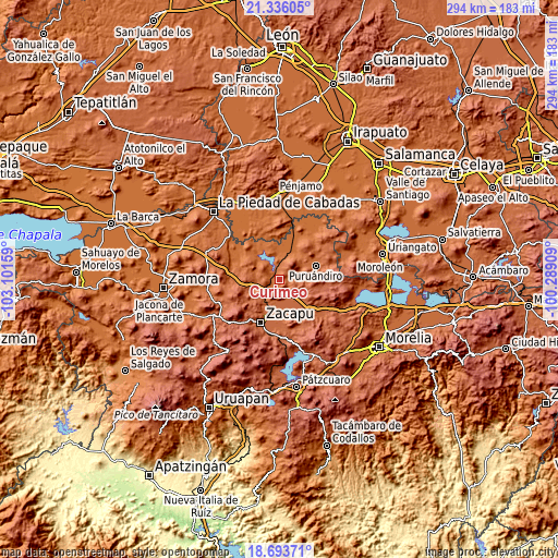 Topographic map of Curimeo