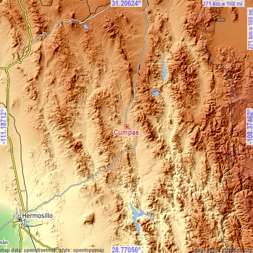 Topographic map of Cumpas