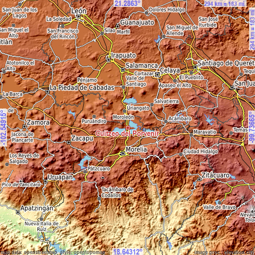 Topographic map of Cuitzeo del Porvenir