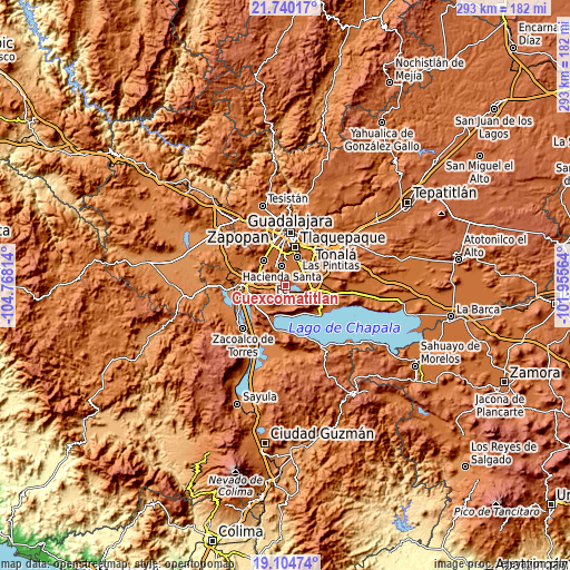 Topographic map of Cuexcomatitlán