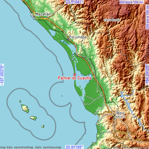 Topographic map of Palmar de Cuautla