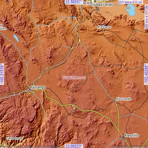 Topographic map of Cuauhtemoc