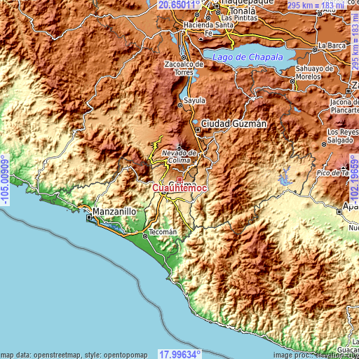 Topographic map of Cuauhtémoc