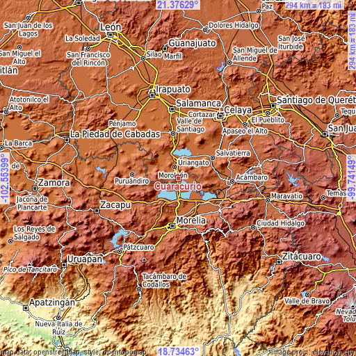 Topographic map of Cuaracurío