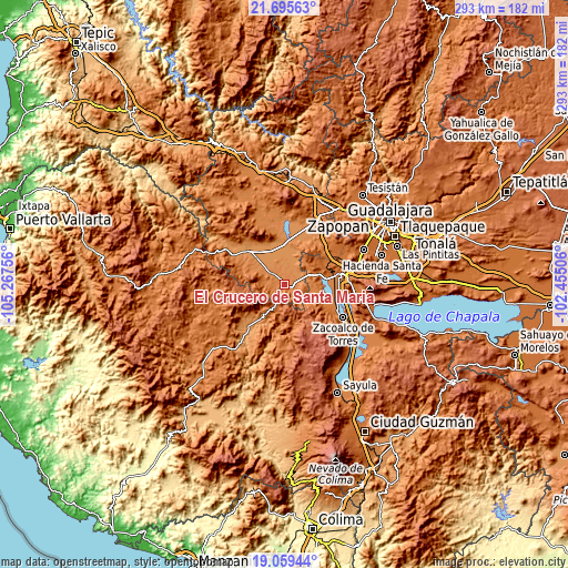 Topographic map of El Crucero de Santa María