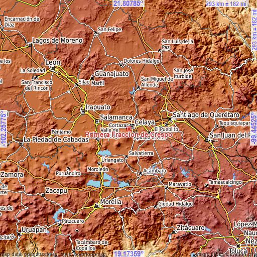 Topographic map of Primera Fracción de Crespo