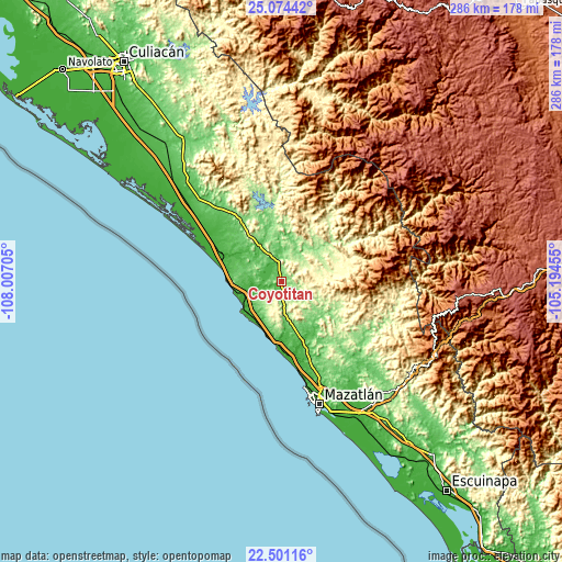 Topographic map of Coyotitán