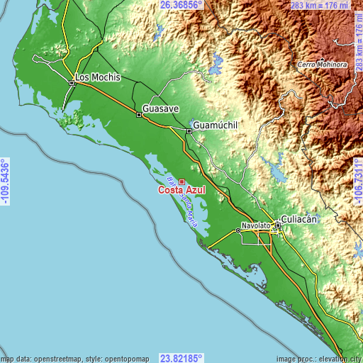 Topographic map of Costa Azul