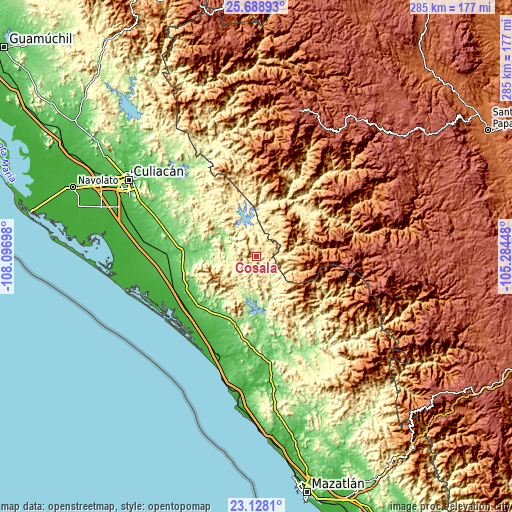 Topographic map of Cosalá