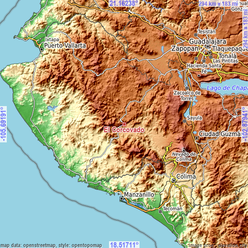 Topographic map of El Corcovado