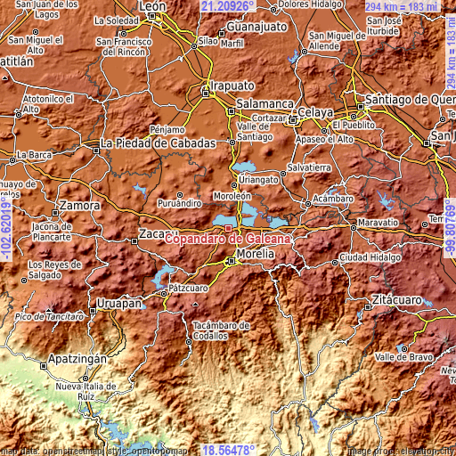 Topographic map of Copándaro de Galeana