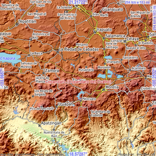 Topographic map of Copándaro (Copándaro del Cuatro)