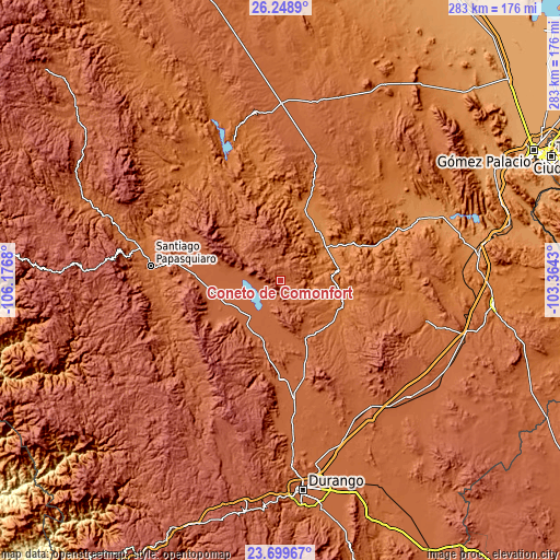 Topographic map of Coneto de Comonfort