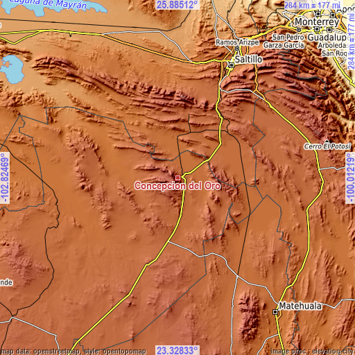 Topographic map of Concepción del Oro