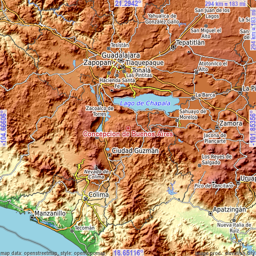 Topographic map of Concepción de Buenos Aires