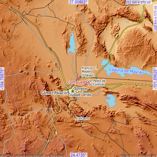 Topographic map of Compuertas